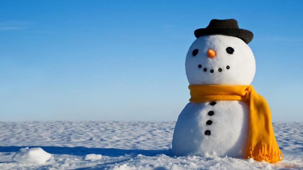 snowman look in sky and wait spring